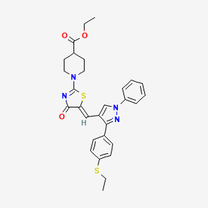 ethyl 1-[(5Z)-5-({3-[4-(ethylsulfanyl)phenyl]-1-phenyl-1H-pyrazol-4-yl}methylidene)-4-oxo-4,5-dihydro-1,3-thiazol-2-yl]piperidine-4-carboxylate