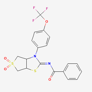 molecular formula C19H15F3N2O4S2 B12193097 N-[(2Z)-5,5-dioxido-3-[4-(trifluoromethoxy)phenyl]tetrahydrothieno[3,4-d][1,3]thiazol-2(3H)-ylidene]benzamide 