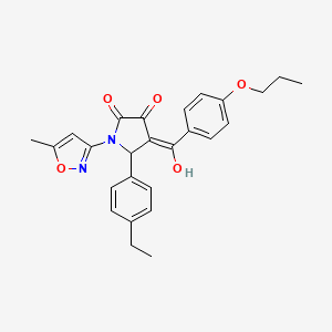 molecular formula C26H26N2O5 B12193341 (4E)-5-(4-ethylphenyl)-4-[hydroxy(4-propoxyphenyl)methylidene]-1-(5-methyl-1,2-oxazol-3-yl)pyrrolidine-2,3-dione 