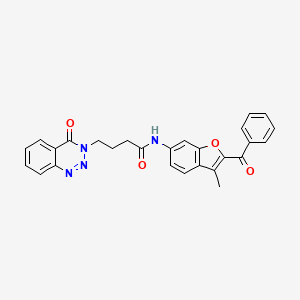 molecular formula C27H22N4O4 B12193342 N-[3-methyl-2-(phenylcarbonyl)-1-benzofuran-6-yl]-4-(4-oxo-1,2,3-benzotriazin-3(4H)-yl)butanamide 