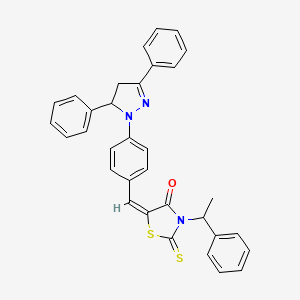 (5E)-5-[4-(3,5-diphenyl-4,5-dihydro-1H-pyrazol-1-yl)benzylidene]-3-(1-phenylethyl)-2-thioxo-1,3-thiazolidin-4-one