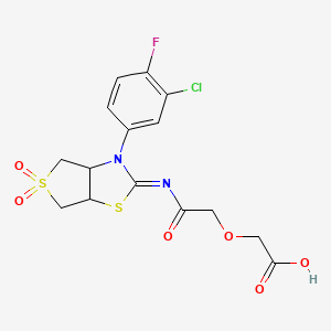 molecular formula C15H14ClFN2O6S2 B12193504 (2-{[(2Z)-3-(3-chloro-4-fluorophenyl)-5,5-dioxidotetrahydrothieno[3,4-d][1,3]thiazol-2(3H)-ylidene]amino}-2-oxoethoxy)acetic acid 