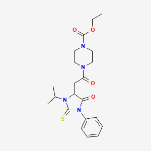 Ethyl 4-{[5-oxo-1-phenyl-3-(propan-2-yl)-2-thioxoimidazolidin-4-yl]acetyl}piperazine-1-carboxylate