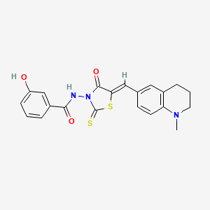 molecular formula C21H19N3O3S2 B12193858 3-hydroxy-N-{(5Z)-5-[(1-methyl-1,2,3,4-tetrahydroquinolin-6-yl)methylidene]-4-oxo-2-thioxo-1,3-thiazolidin-3-yl}benzamide 