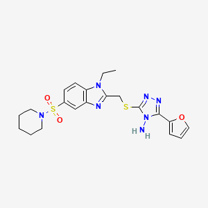 molecular formula C21H25N7O3S2 B12193861 3-({[1-ethyl-5-(piperidine-1-sulfonyl)-1H-1,3-benzodiazol-2-yl]methyl}sulfanyl)-5-(furan-2-yl)-4H-1,2,4-triazol-4-amine 