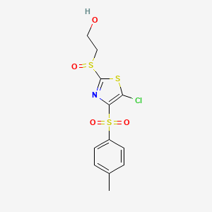 molecular formula C12H12ClNO4S3 B12194045 2-({5-Chloro-4-[(4-methylphenyl)sulfonyl]-1,3-thiazol-2-yl}sulfinyl)ethanol 