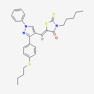 molecular formula C28H31N3OS3 B12194087 (5Z)-5-({3-[4-(butylsulfanyl)phenyl]-1-phenyl-1H-pyrazol-4-yl}methylidene)-3-pentyl-2-thioxo-1,3-thiazolidin-4-one 