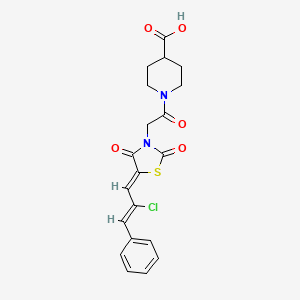 molecular formula C20H19ClN2O5S B12194133 1-({(5Z)-5-[(2Z)-2-chloro-3-phenylprop-2-en-1-ylidene]-2,4-dioxo-1,3-thiazolidin-3-yl}acetyl)piperidine-4-carboxylic acid 