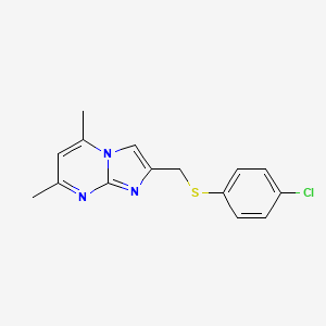 molecular formula C15H14ClN3S B12194276 2-(4-Chloro-phenylsulfanylmethyl)-5,7-dimethyl-imidazo[1,2-a]pyrimidine 