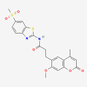 molecular formula C22H20N2O6S2 B12194395 3-(7-methoxy-4-methyl-2-oxo-2H-chromen-6-yl)-N-[6-(methylsulfonyl)-1,3-benzothiazol-2-yl]propanamide 