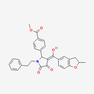 molecular formula C30H27NO6 B12194569 methyl 4-[(3E)-3-[hydroxy(2-methyl-2,3-dihydro-1-benzofuran-5-yl)methylidene]-4,5-dioxo-1-(2-phenylethyl)pyrrolidin-2-yl]benzoate 