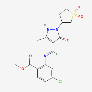 molecular formula C17H18ClN3O5S B12194571 methyl 4-chloro-2-({(E)-[1-(1,1-dioxidotetrahydrothiophen-3-yl)-3-methyl-5-oxo-1,5-dihydro-4H-pyrazol-4-ylidene]methyl}amino)benzoate 