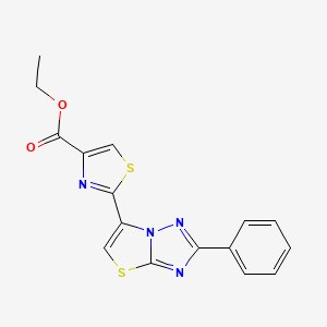 molecular formula C16H12N4O2S2 B1219481 Ethyl 2-(2-phenylthiazolo(3,2-b)(1,2,4)triazol-6-yl)-4-thiazolecarboxylate CAS No. 98119-88-1