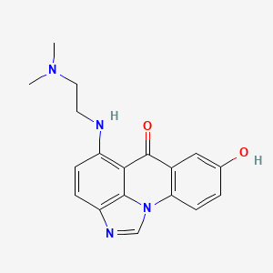 molecular formula C18H18N4O2 B1219510 10-[2-(Dimethylamino)ethylamino]-5-hydroxy-1,14-diazatetracyclo[7.6.1.02,7.013,16]hexadeca-2(7),3,5,9,11,13(16),14-heptaen-8-one 