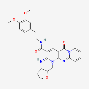 N-[2-(3,4-dimethoxyphenyl)ethyl]-6-imino-2-oxo-7-(oxolan-2-ylmethyl)-1,7,9-triazatricyclo[8.4.0.03,8]tetradeca-3(8),4,9,11,13-pentaene-5-carboxamide