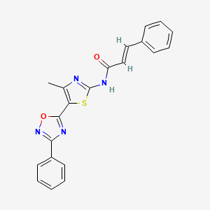 (2E)-N-[(2E)-4-methyl-5-(3-phenyl-1,2,4-oxadiazol-5-yl)-1,3-thiazol-2(3H)-ylidene]-3-phenylprop-2-enamide