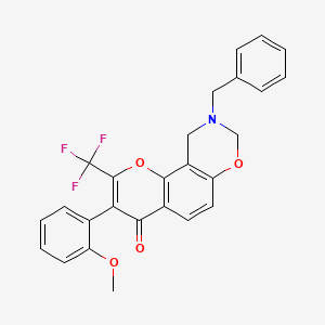 9-benzyl-3-(2-methoxyphenyl)-2-(trifluoromethyl)-9,10-dihydro-4H,8H-chromeno[8,7-e][1,3]oxazin-4-one