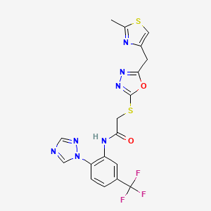 2-({5-[(2-methyl-1,3-thiazol-4-yl)methyl]-1,3,4-oxadiazol-2-yl}sulfanyl)-N-[2-(1H-1,2,4-triazol-1-yl)-5-(trifluoromethyl)phenyl]acetamide