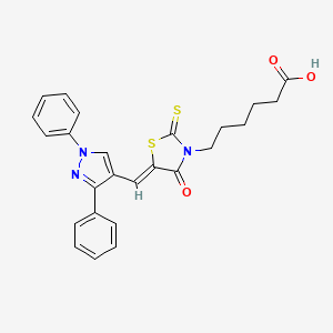 6-{(5Z)-5-[(1,3-diphenyl-1H-pyrazol-4-yl)methylidene]-4-oxo-2-thioxo-1,3-thiazolidin-3-yl}hexanoic acid