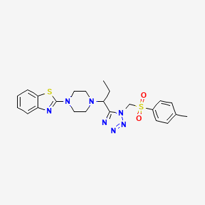 molecular formula C23H27N7O2S2 B1219588 2-[4-[1-[1-[(4-Methylphenyl)sulfonylmethyl]-5-tetrazolyl]propyl]-1-piperazinyl]-1,3-benzothiazole 