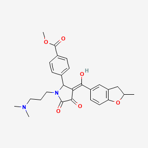 molecular formula C27H30N2O6 B12195965 methyl 4-[(3E)-1-[3-(dimethylamino)propyl]-3-[hydroxy-(2-methyl-2,3-dihydro-1-benzofuran-5-yl)methylidene]-4,5-dioxopyrrolidin-2-yl]benzoate 