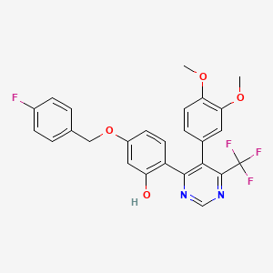 2-[5-(3,4-Dimethoxyphenyl)-6-(trifluoromethyl)pyrimidin-4-yl]-5-[(4-fluorobenzyl)oxy]phenol