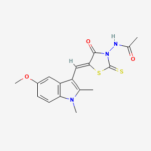 N-{(5Z)-5-[(5-methoxy-1,2-dimethyl-1H-indol-3-yl)methylidene]-4-oxo-2-thioxo-1,3-thiazolidin-3-yl}acetamide