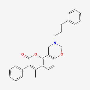 4-methyl-3-phenyl-9-(3-phenylpropyl)-9,10-dihydro-2H,8H-chromeno[8,7-e][1,3]oxazin-2-one