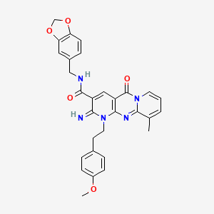 N-(1,3-benzodioxol-5-ylmethyl)-6-imino-7-[2-(4-methoxyphenyl)ethyl]-11-methyl-2-oxo-1,7,9-triazatricyclo[8.4.0.03,8]tetradeca-3(8),4,9,11,13-pentaene-5-carboxamide