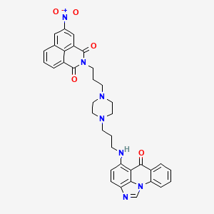 molecular formula C36H33N7O5 B1219704 5-Nitro-2-[3-[4-[3-[(8-oxo-1,14-diazatetracyclo[7.6.1.02,7.013,16]hexadeca-2,4,6,9,11,13(16),14-heptaen-10-yl)amino]propyl]piperazin-1-yl]propyl]benzo[de]isoquinoline-1,3-dione 