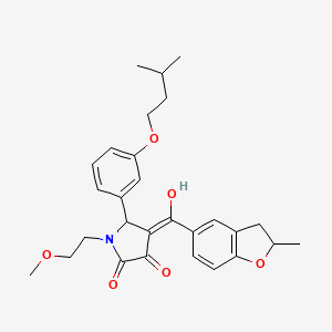 molecular formula C28H33NO6 B12197128 (4E)-4-[hydroxy(2-methyl-2,3-dihydro-1-benzofuran-5-yl)methylidene]-1-(2-methoxyethyl)-5-[3-(3-methylbutoxy)phenyl]pyrrolidine-2,3-dione 