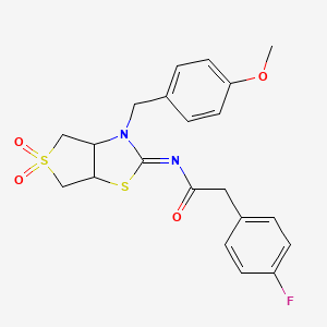 molecular formula C21H21FN2O4S2 B12197239 2-(4-fluorophenyl)-N-[(2E)-3-(4-methoxybenzyl)-5,5-dioxidotetrahydrothieno[3,4-d][1,3]thiazol-2(3H)-ylidene]acetamide 