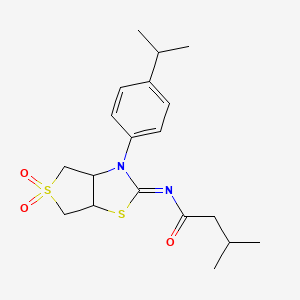 molecular formula C19H26N2O3S2 B12197278 N-[(2E)-5,5-dioxido-3-[4-(propan-2-yl)phenyl]tetrahydrothieno[3,4-d][1,3]thiazol-2(3H)-ylidene]-3-methylbutanamide 