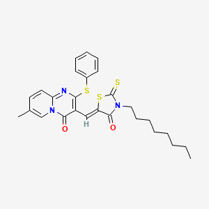 molecular formula C27H29N3O2S3 B12197304 7-methyl-3-[(Z)-(3-octyl-4-oxo-2-thioxo-1,3-thiazolidin-5-ylidene)methyl]-2-(phenylsulfanyl)-4H-pyrido[1,2-a]pyrimidin-4-one 