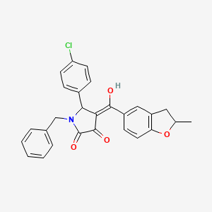 molecular formula C27H22ClNO4 B12197382 (4E)-1-benzyl-5-(4-chlorophenyl)-4-[hydroxy(2-methyl-2,3-dihydro-1-benzofuran-5-yl)methylidene]pyrrolidine-2,3-dione 