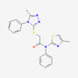 molecular formula C21H19N5OS2 B12197621 N-(4-methyl-1,3-thiazol-2-yl)-2-[(5-methyl-4-phenyl-4H-1,2,4-triazol-3-yl)sulfanyl]-N-phenylacetamide 