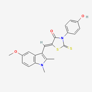 molecular formula C21H18N2O3S2 B12197639 (Z)-3-(4-hydroxyphenyl)-5-((5-methoxy-1,2-dimethyl-1H-indol-3-yl)methylene)-2-thioxothiazolidin-4-one 