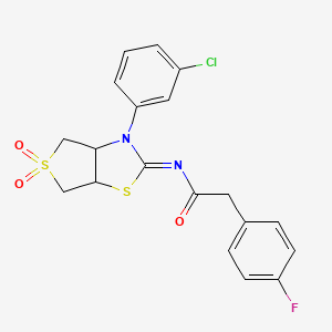 molecular formula C19H16ClFN2O3S2 B12197660 N-[(2E)-3-(3-chlorophenyl)-5,5-dioxidotetrahydrothieno[3,4-d][1,3]thiazol-2(3H)-ylidene]-2-(4-fluorophenyl)acetamide 