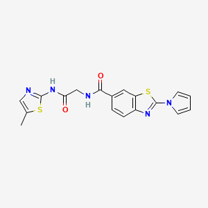 molecular formula C18H15N5O2S2 B12197781 N-{2-[(5-methyl-1,3-thiazol-2-yl)amino]-2-oxoethyl}-2-(1H-pyrrol-1-yl)-1,3-benzothiazole-6-carboxamide 