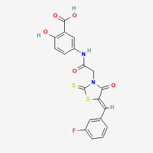 molecular formula C19H13FN2O5S2 B12197853 5-({[(5Z)-5-(3-fluorobenzylidene)-4-oxo-2-thioxo-1,3-thiazolidin-3-yl]acetyl}amino)-2-hydroxybenzoic acid 