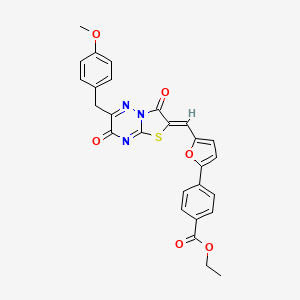 molecular formula C27H21N3O6S B12198044 ethyl 4-(5-{(Z)-[6-(4-methoxybenzyl)-3,7-dioxo-7H-[1,3]thiazolo[3,2-b][1,2,4]triazin-2(3H)-ylidene]methyl}furan-2-yl)benzoate 