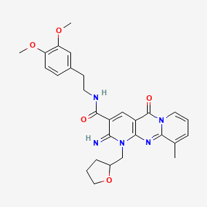 N-[2-(3,4-dimethoxyphenyl)ethyl]-6-imino-11-methyl-2-oxo-7-(oxolan-2-ylmethyl)-1,7,9-triazatricyclo[8.4.0.03,8]tetradeca-3(8),4,9,11,13-pentaene-5-carboxamide