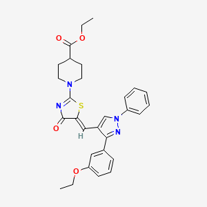 ethyl 1-[(5Z)-5-{[3-(3-ethoxyphenyl)-1-phenyl-1H-pyrazol-4-yl]methylidene}-4-oxo-4,5-dihydro-1,3-thiazol-2-yl]piperidine-4-carboxylate