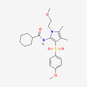 molecular formula C23H32N2O5S B12198222 N-{1-(2-methoxyethyl)-3-[(4-methoxyphenyl)sulfonyl]-4,5-dimethyl-1H-pyrrol-2-yl}cyclohexanecarboxamide 