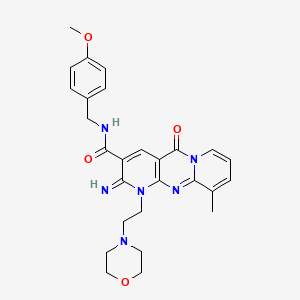 6-imino-N-[(4-methoxyphenyl)methyl]-11-methyl-7-(2-morpholin-4-ylethyl)-2-oxo-1,7,9-triazatricyclo[8.4.0.03,8]tetradeca-3(8),4,9,11,13-pentaene-5-carboxamide