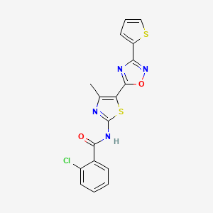 molecular formula C17H11ClN4O2S2 B12198328 2-chloro-N-[(2Z)-4-methyl-5-[3-(thiophen-2-yl)-1,2,4-oxadiazol-5-yl]-1,3-thiazol-2(3H)-ylidene]benzamide 