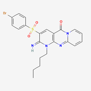 5-(4-bromophenyl)sulfonyl-6-imino-7-pentyl-1,7,9-triazatricyclo[8.4.0.03,8]tetradeca-3(8),4,9,11,13-pentaen-2-one