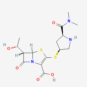 molecular formula C15H21N3O5S2 B1219845 (5-Dimethylaminocarbonylpyrrolidin-3-ylthio)-6-(1-hydroxyethyl)penem-3-carboxylic acid CAS No. 96036-10-1