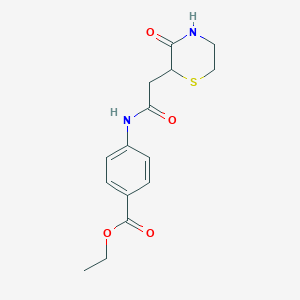 molecular formula C15H18N2O4S B1219851 4-[[1-Oxo-2-(3-oxo-2-thiomorpholinyl)ethyl]amino]benzoic acid ethyl ester 