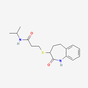 molecular formula C16H22N2O2S B12198626 3-[(2-hydroxy-4,5-dihydro-3H-1-benzazepin-3-yl)sulfanyl]-N-(propan-2-yl)propanamide 